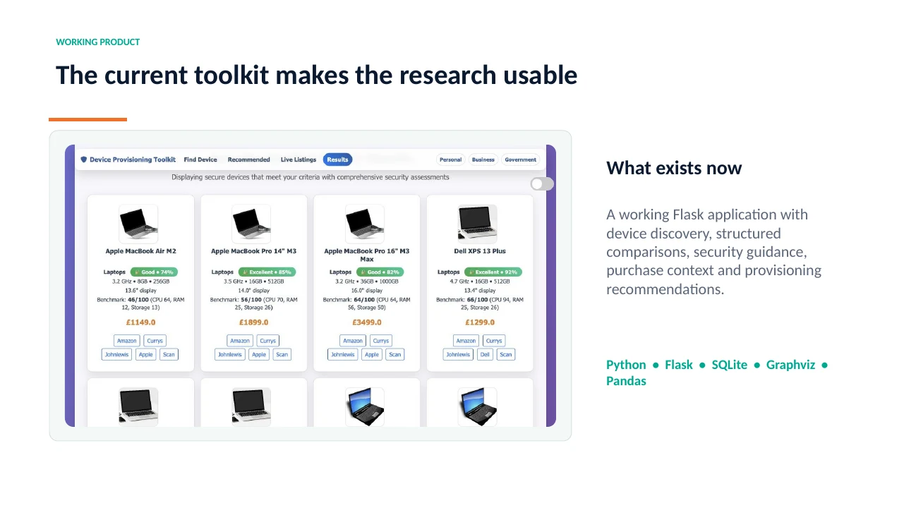Current Device Provisioning Toolkit showing security-assessed device results